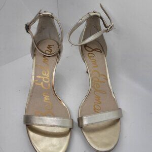Sam Edelman Ariella Metallic GOLD Crackled Leather Open Toe Party Heels Sz 8
